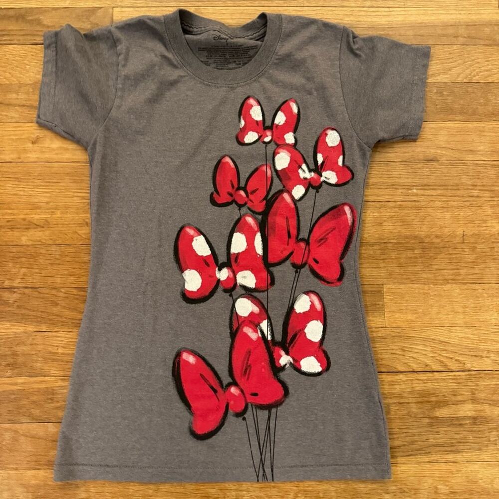Disney Minnie Mouse grey red bow short sleeve T-shirt shirt top sz small S
b46